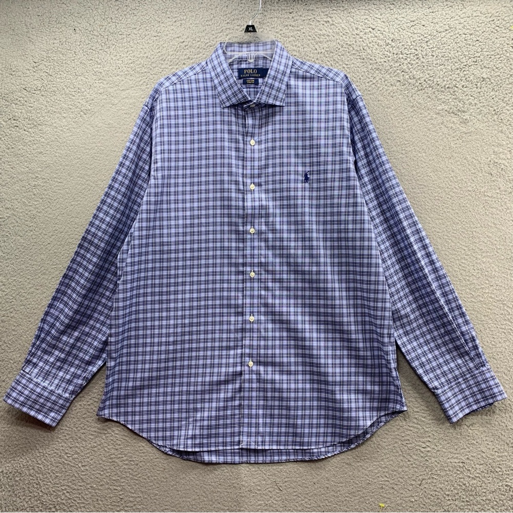 Polo Ralph Lauren Easy Care Stretch Shirt Men’s XL Blue Plaid  Button Up  Cotton